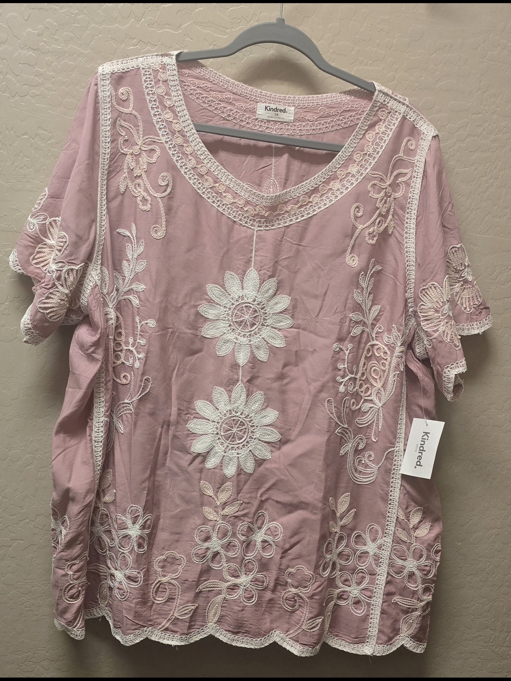NWT Kindred Anthropologie Embroidered Floral Boho Scalloped Women's Top, 3X